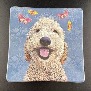 Green Box Golden Doodle Dog & Butterflies Ceramic Trinket Dish